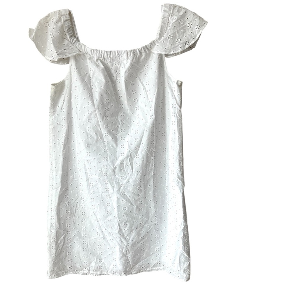 NWOT J. Crew White Eyelet Off-Shoulder Fully Lined Cotton mini shift Dress SZ M